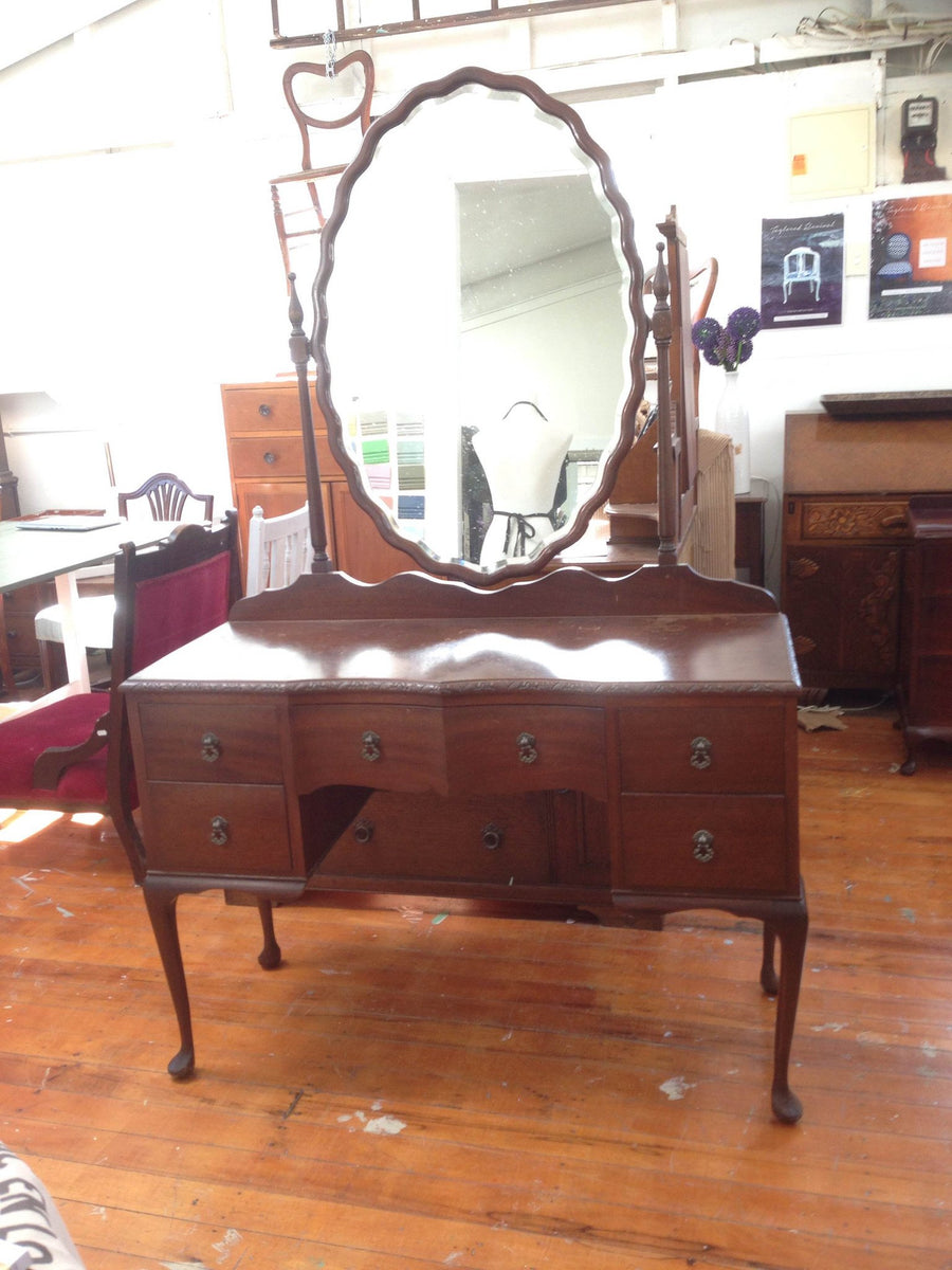 Solid Mahogany Wood Small Dressing Table & Mirror with 7 Drawers Antique  Design